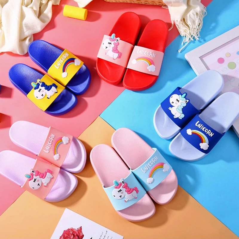 

Unicorn Baby Boy Girl Cartoon Rainbow Slippers Children Summer Beach Water Flip Flops Indoor Home Shoes Kids Outdoor New Sandals
