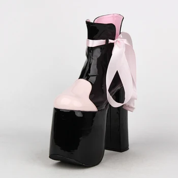 

Punk Winter Lolita Girl Ankle Boots Super High Heels Shoes Harajuku Female Leather Thick Sole Boots Women Lace-Up Platform Boots