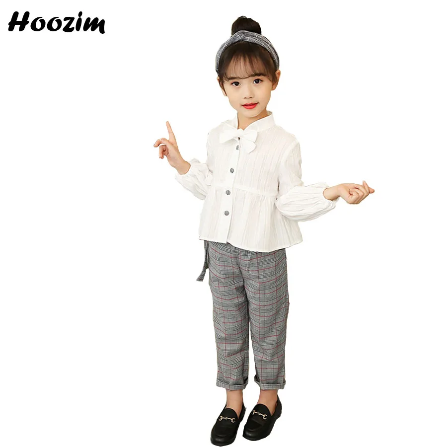 

Princess Teenage Girls Clothing Set 10 11 12 Years Fashion White Blouse+Vintage Plaid Pants Children Cool Spring Suit For Girls