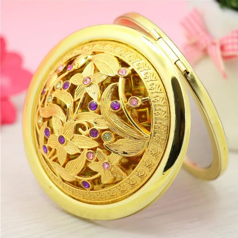 Gold color flower Metal Portable pocket mirror two-sides folding makeup mirror Vintage butterfly Cosmetic mirrors