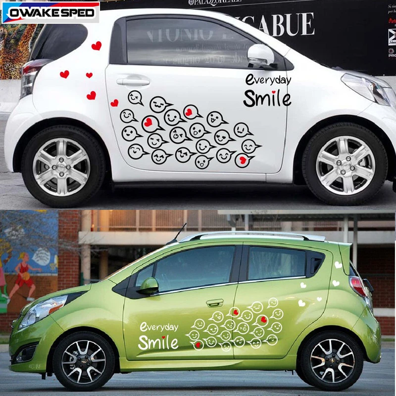 Lovely Smile Face Graphics Vinyl Decal Car Body Whole Sticker Funny Styling Auto Door Protect Stickers Suit For MINI Car Model  (3)