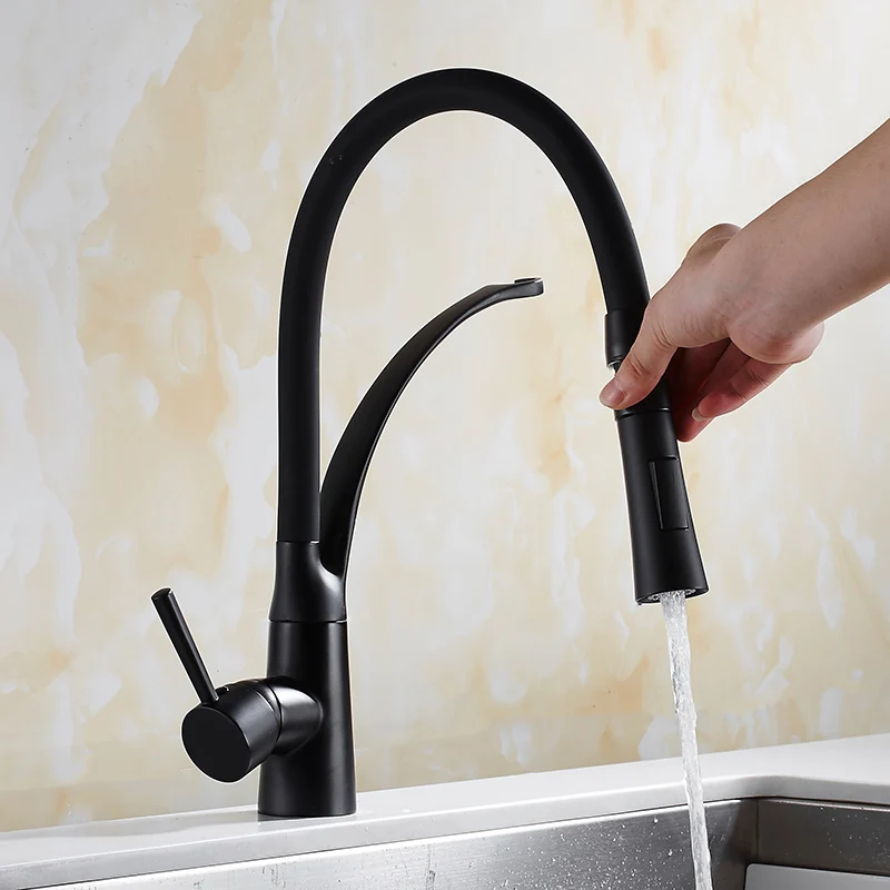  Pull Down Kitchen Faucet Gold Hot and Cold Water Crane Mixer Deck Mounted Kitchen Sink Faucets with - 32993119363