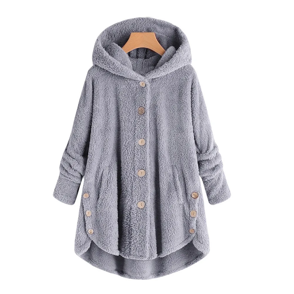 remarkable  Winter Fashion Women Coat Button Fluffy Tail Tops Hooded Pullover Loose Sweater Oversize Coats Warm