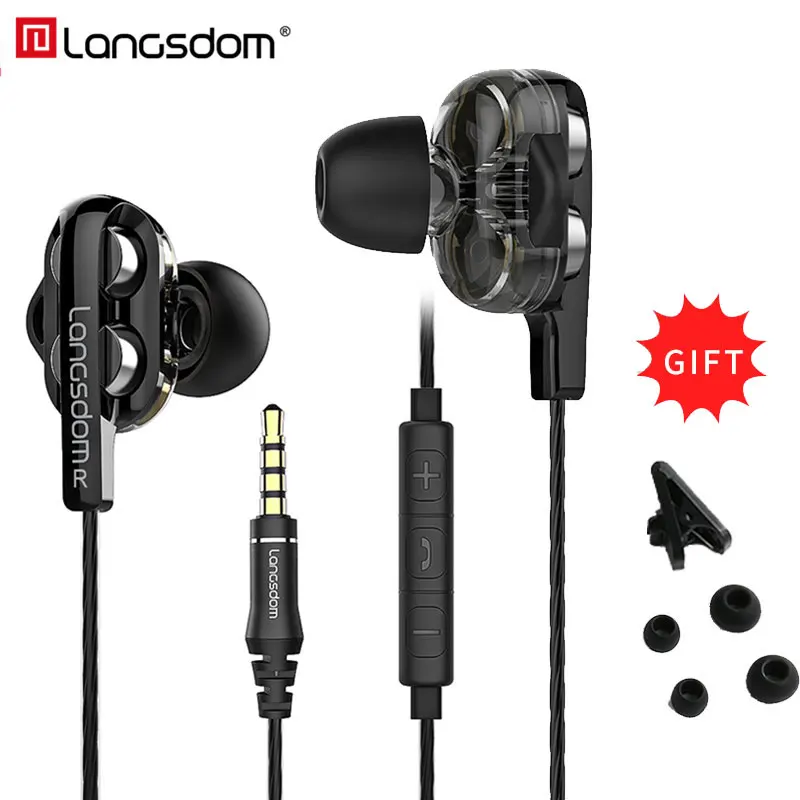 In ear Hifi Dual Driver Earphone D4C Earphones with Mic Stereo Sport Headset Earbuds for Samsung iPhone Huawei xiaomi Smartphone