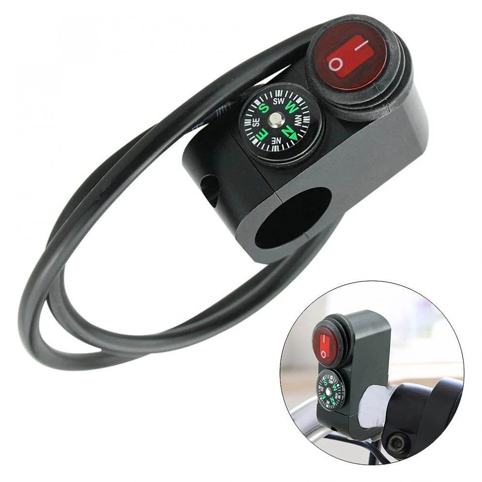 Motorcycle Waterproof LED Handlebar Headlight Fog Spot light Switch Compass New