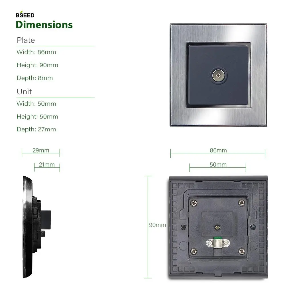 BSEED настенная розетка ТВ антенна Коаксиальный и разъем Ethernet Cat5e 1 порт RJ45 сетевой металлический матовый стальной Безвинтовые розетки