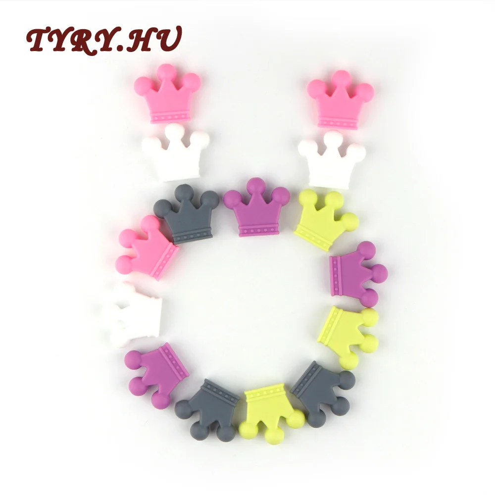 

TYRY.HU Crown Silicone Beads Teether Baby Teething Pendant Baby Ring Teether BPA Free Silicone Chew Charms Teething Toy Gift 1pc