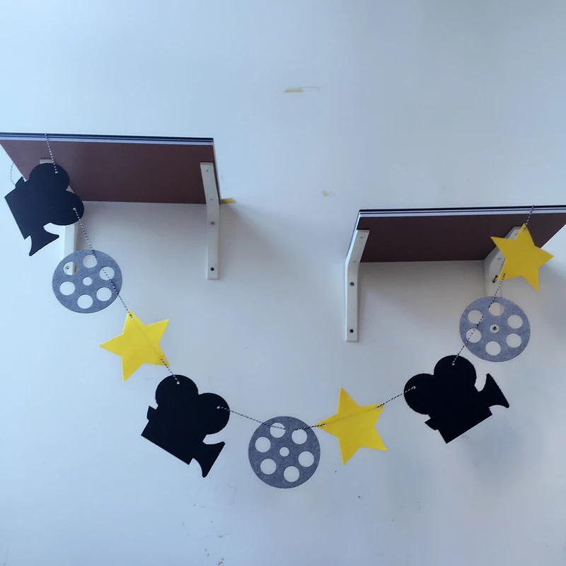 

Freeshipping Movie Star Hollywood Camera 3 Meter Felt Banner Flag Birthday Wedding Party Decoration Bunting supply fabric