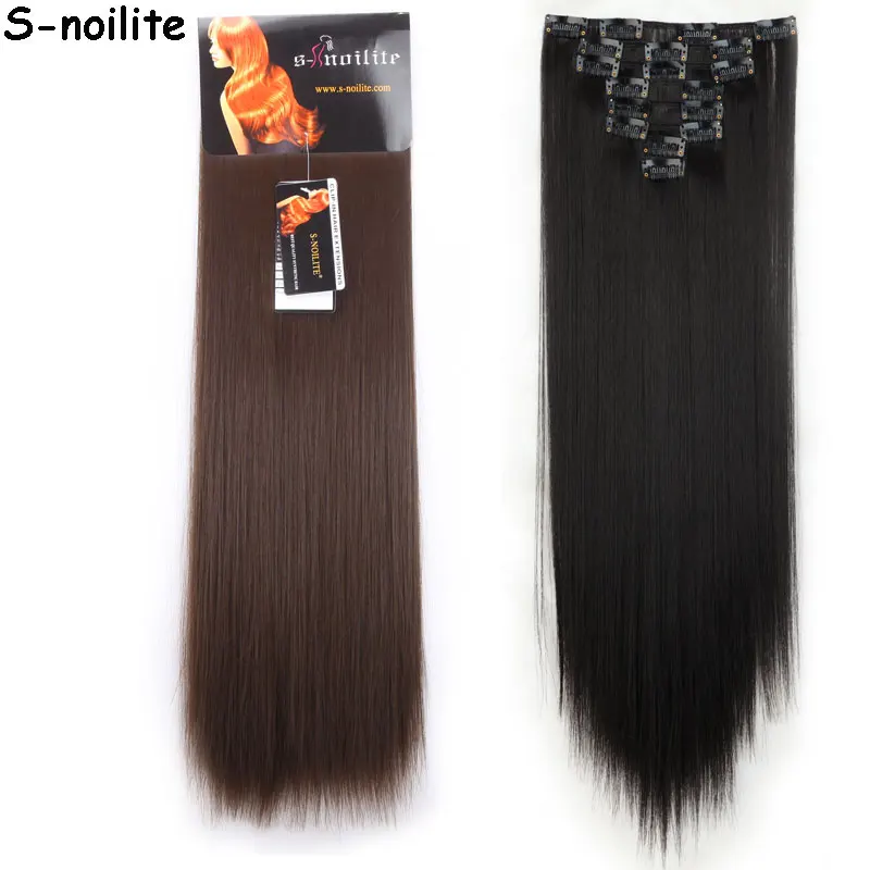 

8Pcs Long 26 inches Straight Full Head Clip in on Hair Extensions real thick Synthetic Black Brown Red Pink Purple Hair
