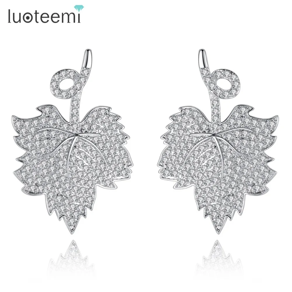 LUOTEEMI новое поступление крошечный Куб Циркон Кристалл Канадский кленовый лист очаровательные гвоздики серьги для женщин Мода Brinco подарок