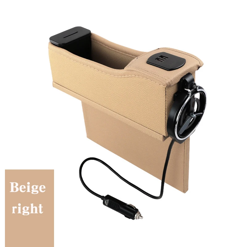 Автомобильное кресло щелевая коробка для хранения чашка держатель для напитков Органайзер автоматический зазор карман два USB зарядка интерфейсы контроль напряжения - Название цвета: Beige right