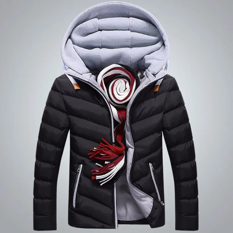 Winter Jacket Men Hat Detachable Warm Coat Cotton-Padded Outwear Mens Coats Jackets Hooded Collar Slim Clothes Thick Parkas