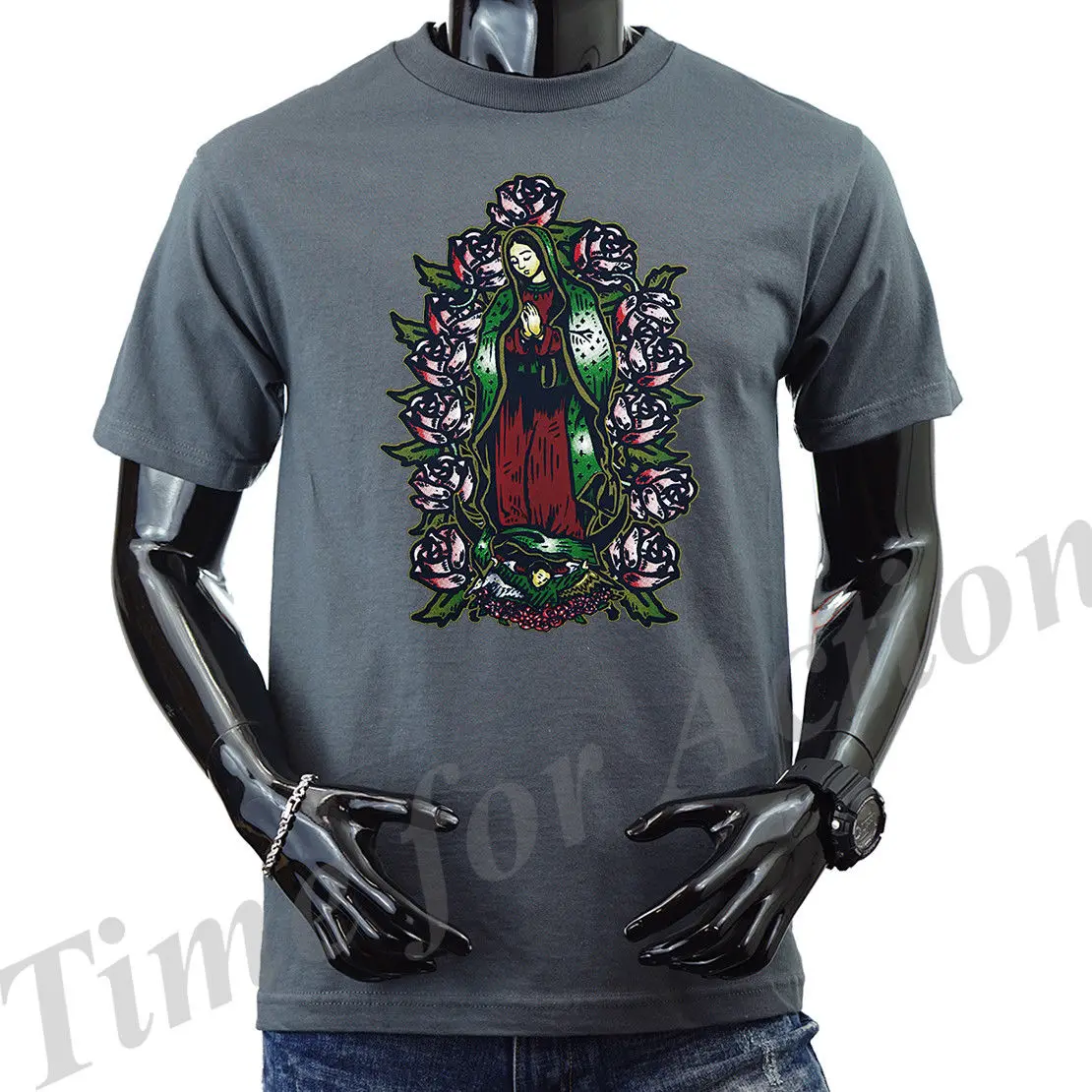 

Virgin Mary Virgen De Guadalupe Rose's Religious Men's T-shirts.