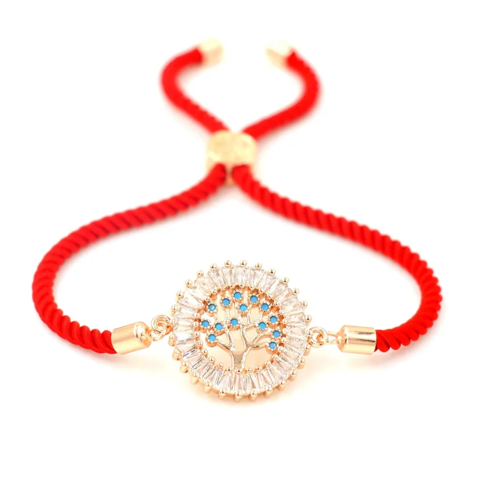 

Women Round Life Tree Charm Plant Bracelet Red Thread Rope Lucky Lover Micro Inlay Zircon Gold Bracelets Adjustable Girl Jewelry