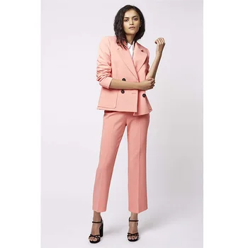 

Pink Womens Business Suits Female Office Uniform Ladies Trouser Suits Formal Womens Tuxedo Straight Trousers 2 Piece Blazer