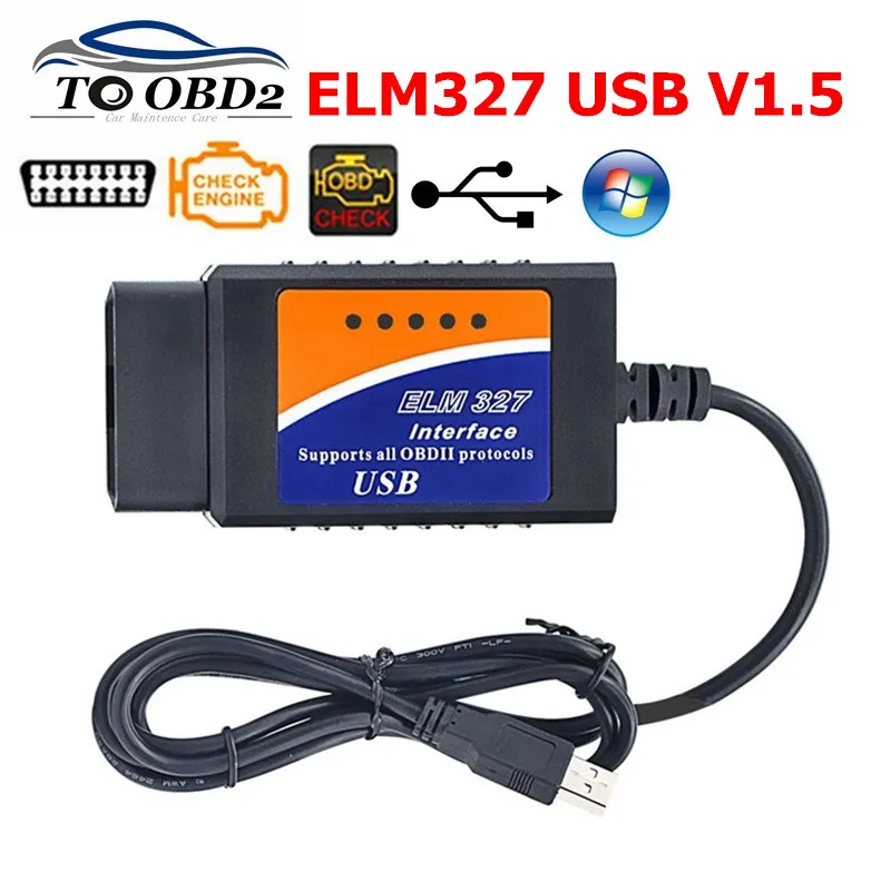 ELM327 USB коннекторы 1,5 считыватель кодов сканер ELM 327 V 1,5 OBDII Автомобильный диагностический интерфейс сканер поддерживает большинство протоколов OBDII