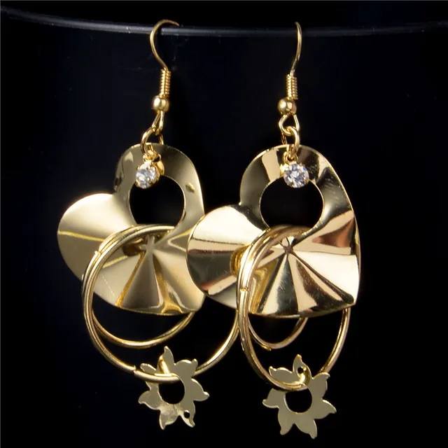 Qcooljly Famous Brand Jewelry Gift Gold Color Unusual Heart Tel Qcooljly Famous Brand Jewelry Gift Gold Color Unusual Heart Tel Earrings Set Fashion Rhinestone Crystals