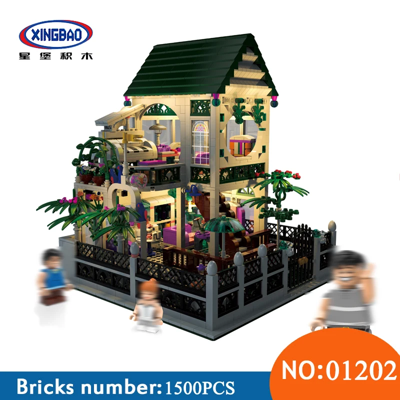 

XingBao 01202 1500Pcs with light USB the Romantic heart of the Two floors of Building Block Bricks toys for children Gifts