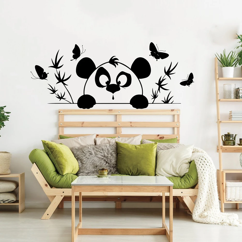 Cartoon Panda Bamboo Tree Wall Decals Kids Room Bedroom Bear Panda Animal Forest Butterflies Wall Sticker Vinyl Baby Nursery Art (3)