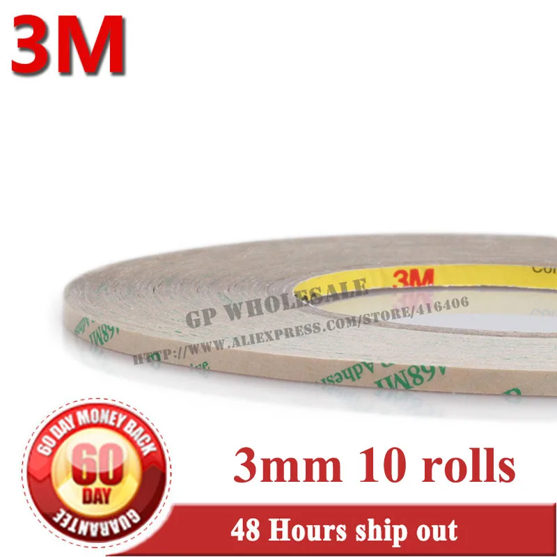 10Roll 3mm*55 meters, 0.13mm Thickness, Double Sided Adhesive Tape, High Temperature Resistance