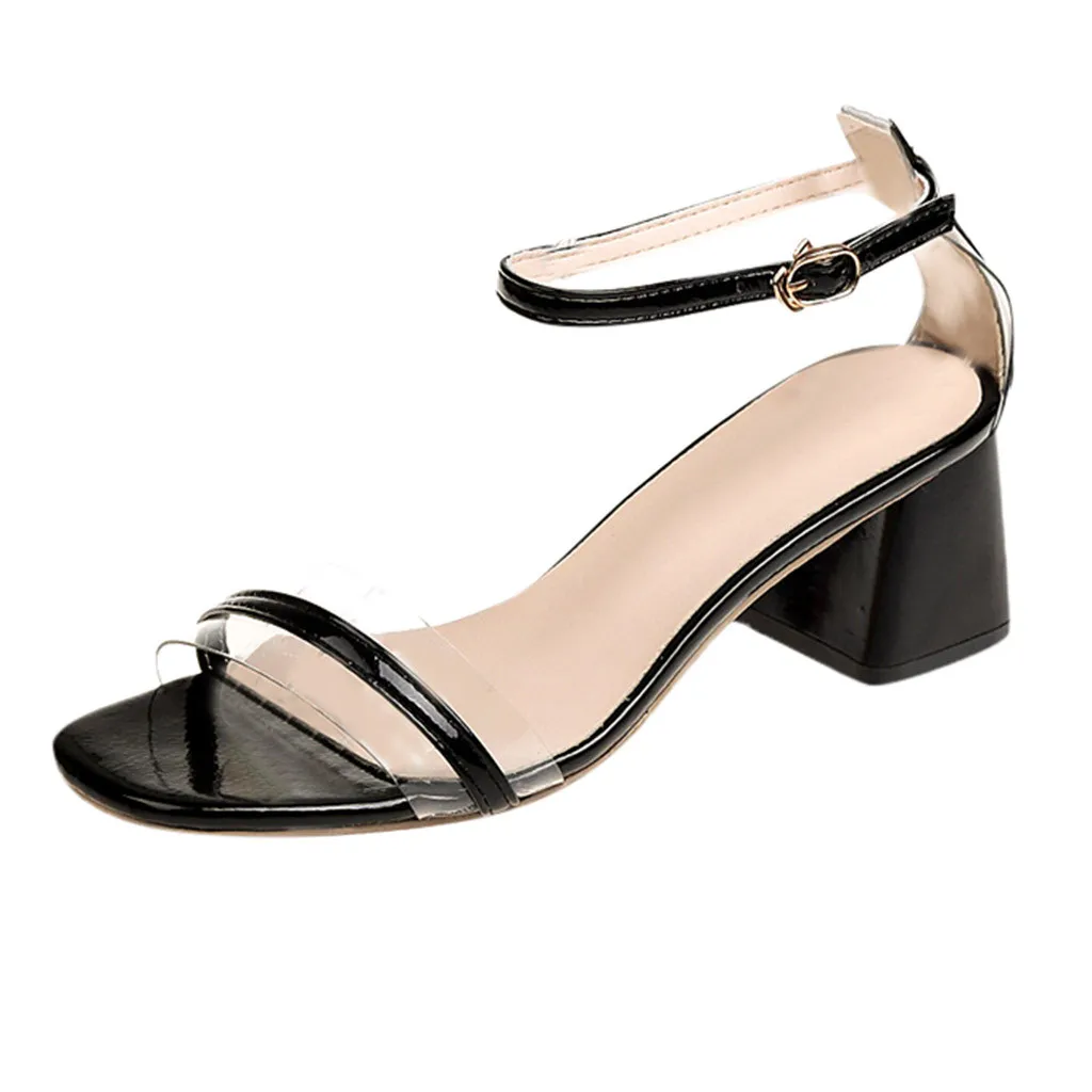 

SAGACE Women Open-Toe Thick Heel Sandals Fashion Wild Buckle Mid-Heeled Sandals Round Toe Summer princess shoes woman hot May 21