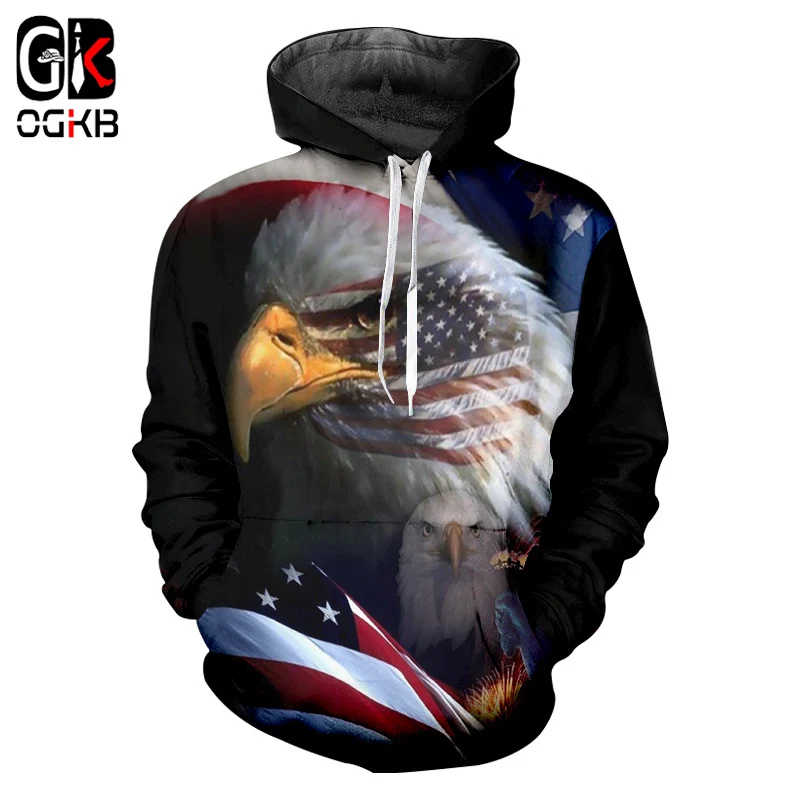 

OGKB 2018 Autumn Winter Casual Hoodies Women/men Cool Print American Flag Eagle 3d Sweatshirt Hoody Man Fitness Drawstring Hoody