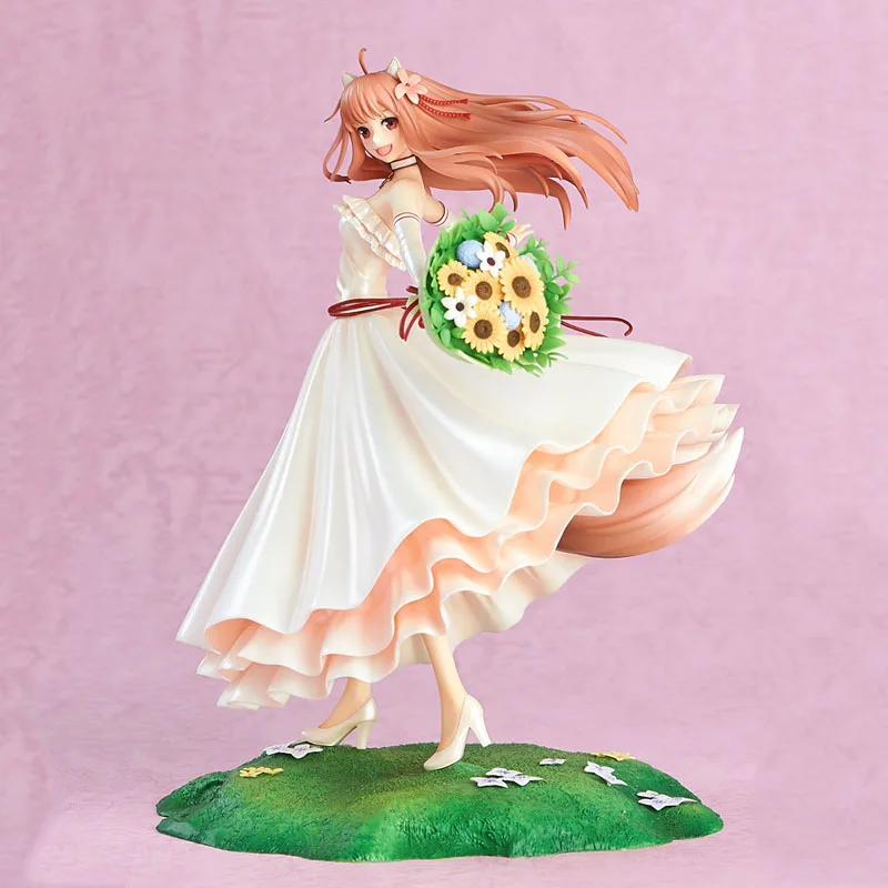 

24CM Japanese Sexy Anime Figure Merchant Meats Spicy Wolf Spice 10th Anniversary Holo Wedding Dress Ver Action Figure