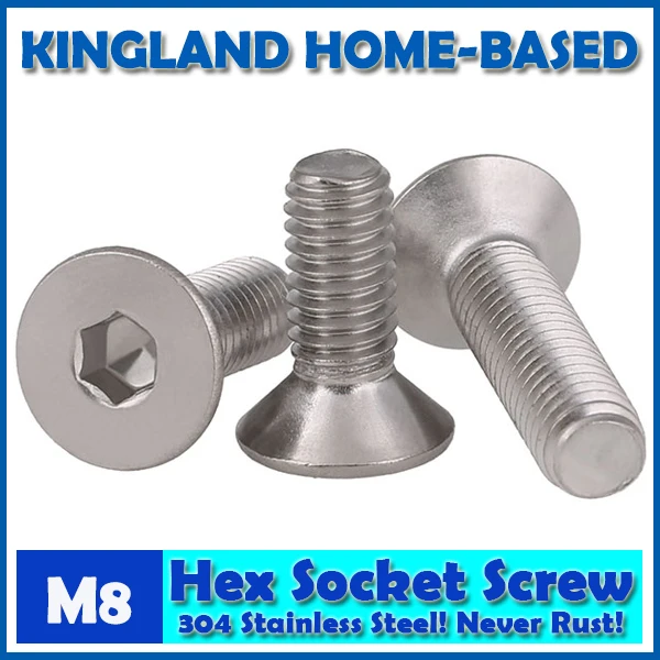 

M8 DIN7991 Hexagon Hex Socket Countersunk Flat Head Cap Screws 304 Stainless Steel DIY Home Maintain Matel Working