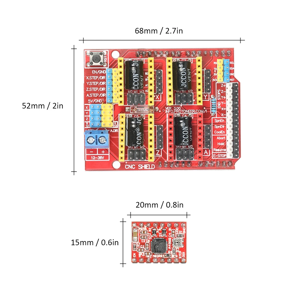 Щит с ЧПУ Плата расширения для V3 гравер + 4 шт. A4988 Драйвер шагового двигателя Модуль с радиатором для Arduino 3D-принтеры