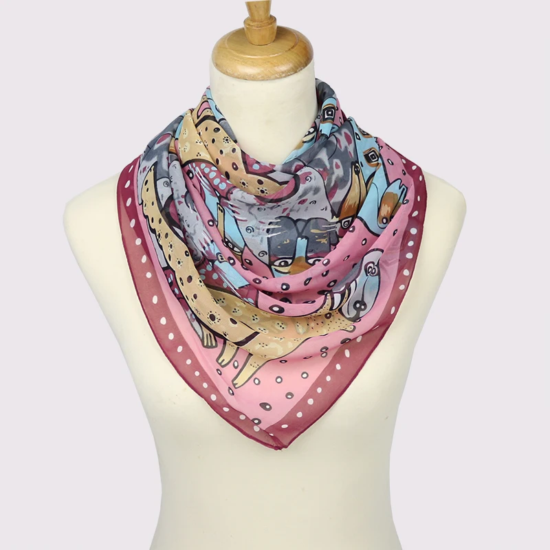 2017 Hot sale Woman Silk Scarf animal cartoon Printing Hijab Women&#39;s Scarves Fashion Chiffon ...