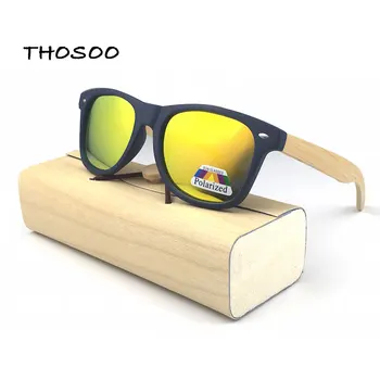 

THOSOO Blue PC Frames with Wood Arm Sunglasses and Mirror Polarized Lens gafas de sol steampunk Sun Glasses 8colors