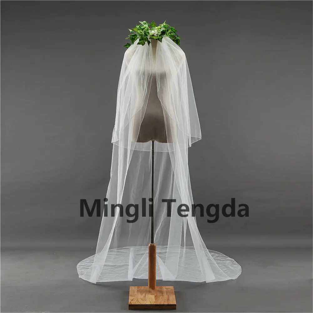 

3m Two Layer Bride Veils Wedding Veil Long Soft Ivory White Cathedral Bridal Veils with Comb Wedding Accessories Mingli Tengda