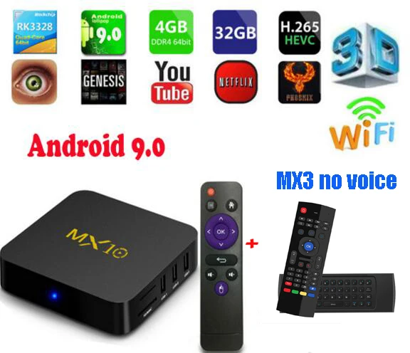 MX10 ТВ приставка Android 9,0 mx10 4 Гб DDR3 32 ГБ/64 Гб RK3328 четырехъядерный KD18.0 4K 2,4 ГГц wifi USB 3,0