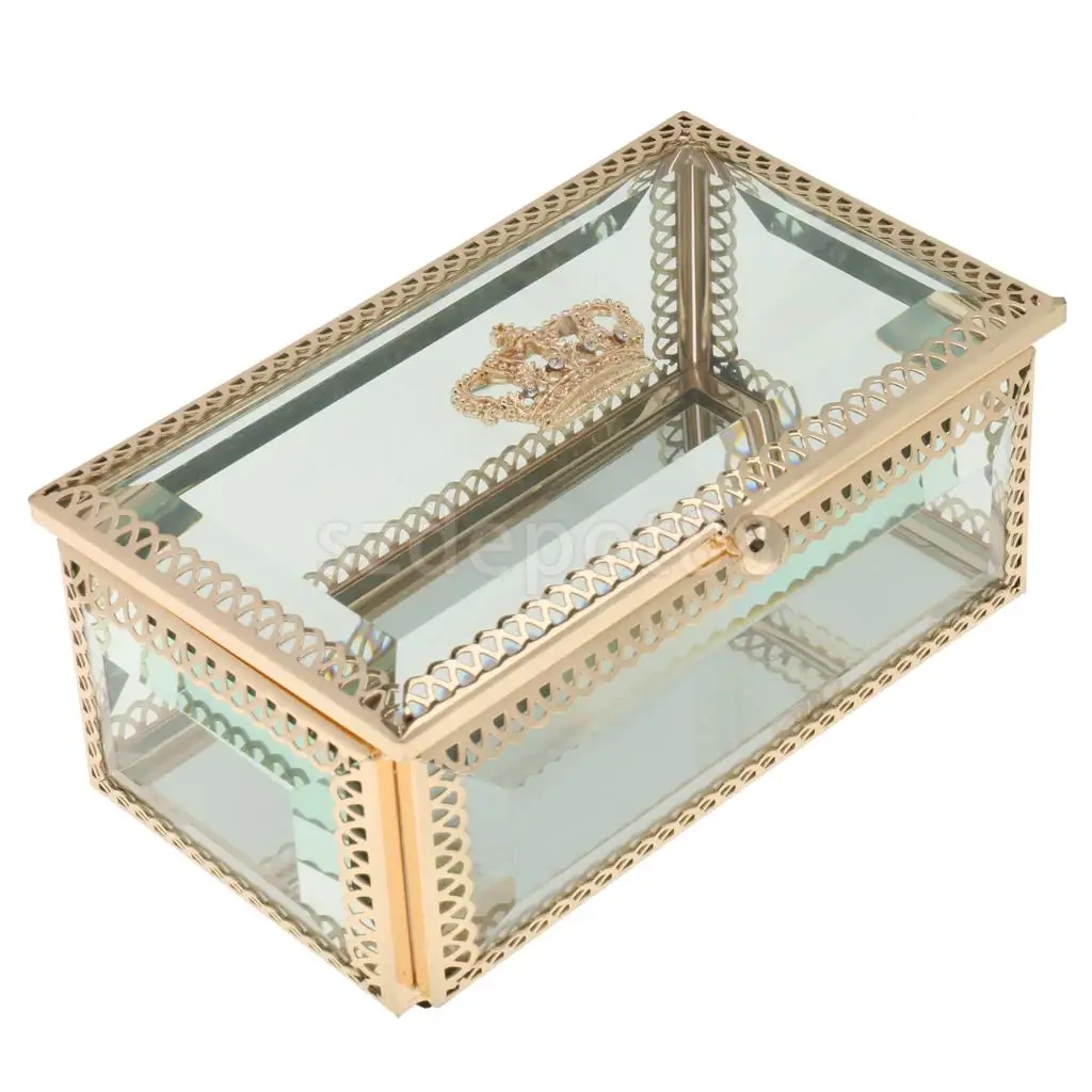 Винтажная прозрачная стеклянная коробка для ювелирных изделий, серьги, ожерелья, браслеты, чехол для показа, прямоугольный контейнер для хранения с держателем