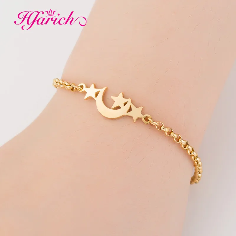 Hfarich Gold Simple Romantic Couple Moon Star Bracelet for Women Chain Charms Stainless Steel Party Jewelry Accessories Gift
Hfarich Gold Simple Romantic Couple Moon Star Bracelet for Women Chain Charms Stainless Steel Party Jewelry Accessories Gift
