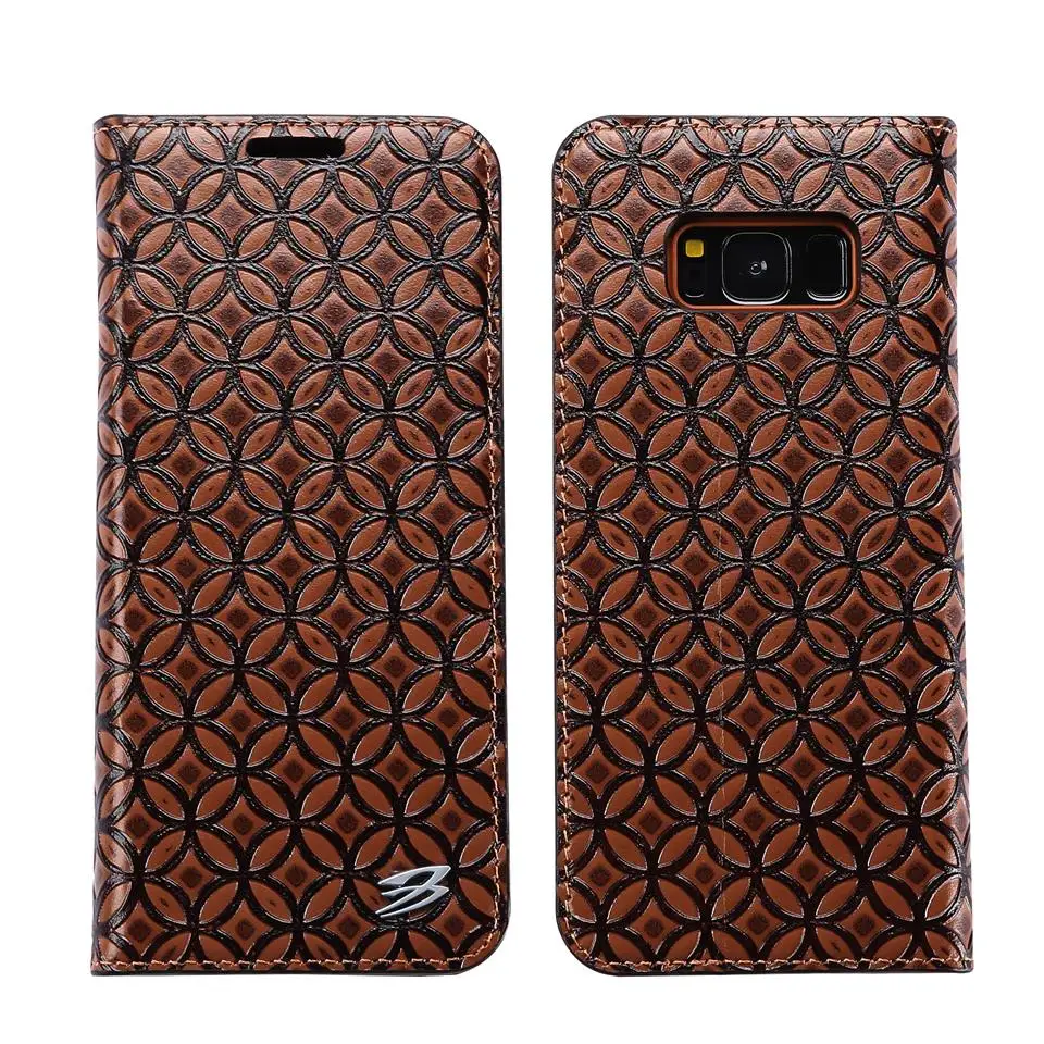 Luxury Retro Genuine Leather Flip Case For Samsung Galaxy S8 Cover Wallet Copper Pattern Shell ...
