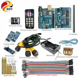 1 комплект ИК Управление комплект с ООН R3 доска для Arduino + Motor Drive Щит Бард для отслеживания препятствием для arduino DIY Kit