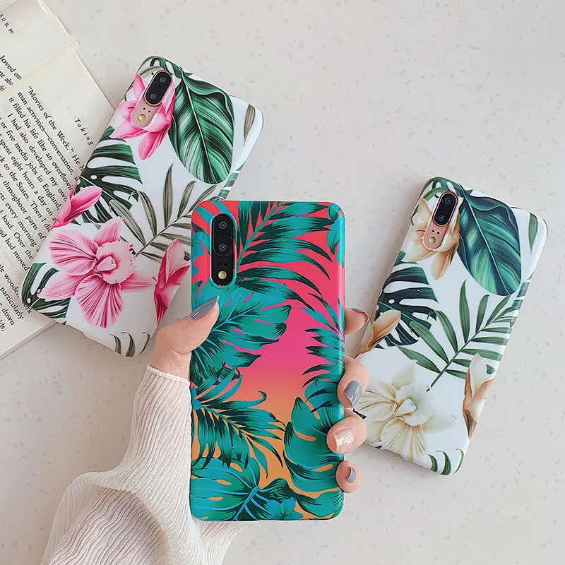 

Vintage Flower Banana Leaf Phone Case For Huawei P20 P30 Pro Lite Mate 20 Lite Shockproof Soft IMD Full Body Summer Back Cover