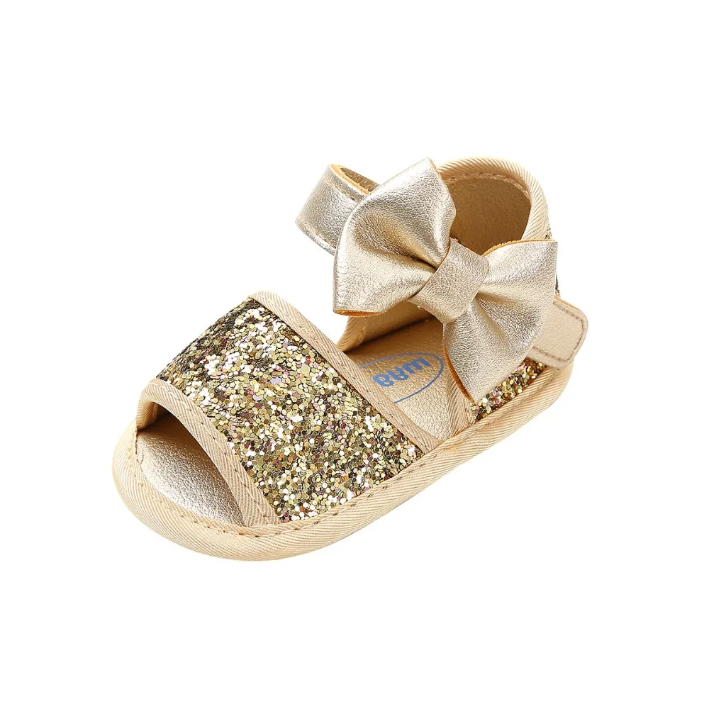 Brand Summer Sequin Bow Girls sandals PU Leather Princess sandals Gift baby moccasins Anti-slip Baby infant sandals