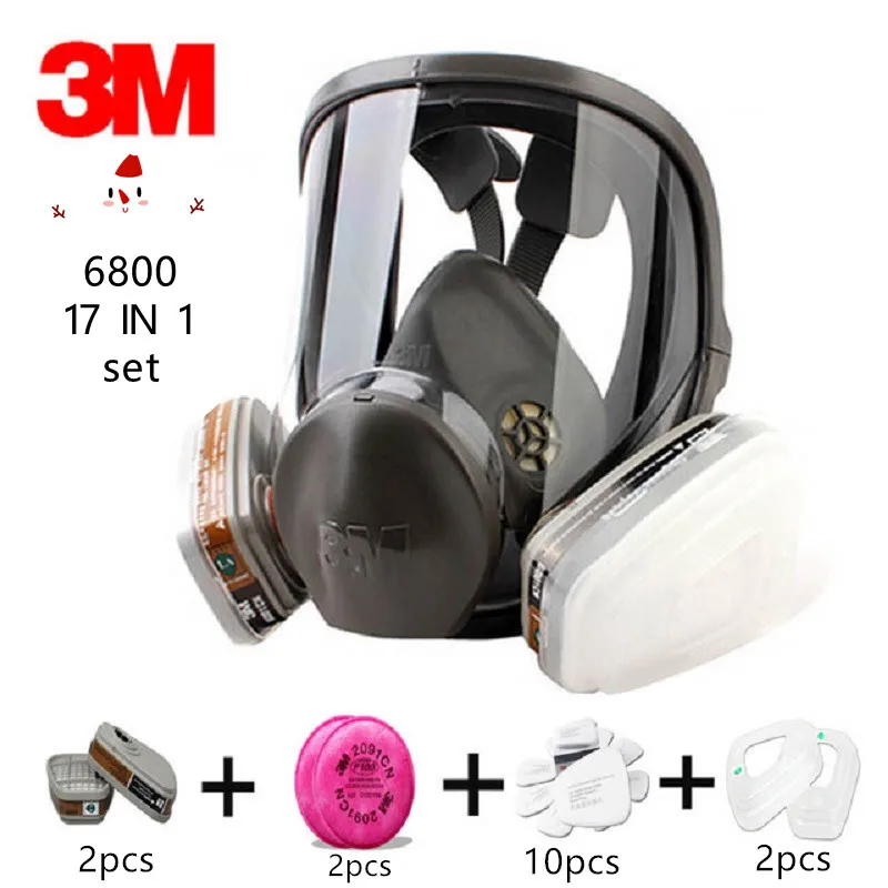 

17 In 1 Original 3M 6800 Full-face Spray Paint Gas Mask Respirator Dual Activated Carbon Filters Chemical Industrial PC Lens