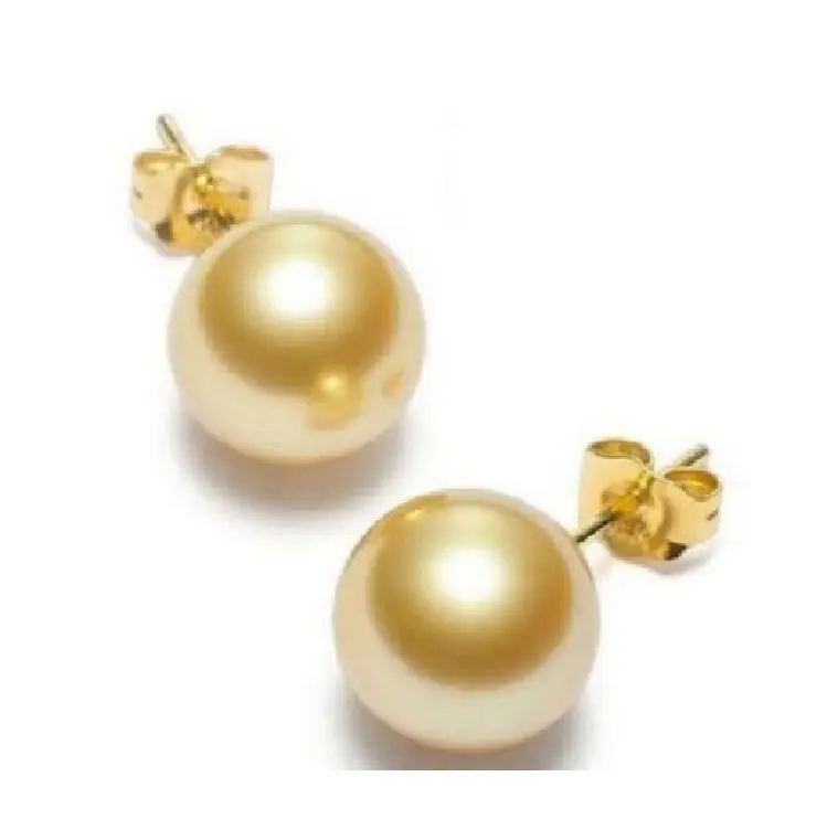 

charming AAA 10-11mm genuine south sea gold pearl Earring 14k r