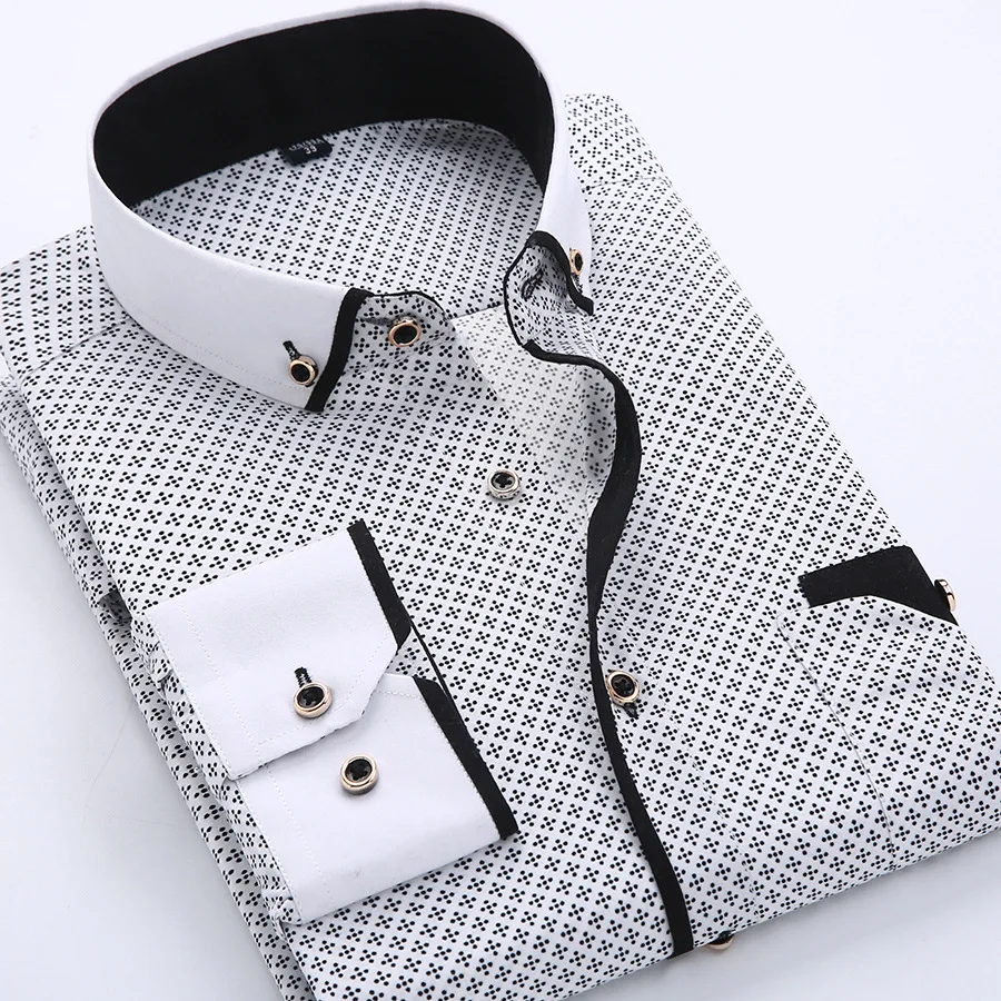 

2019 Newest Four Seasons Men's Long-sleeved Shirt Printing Casual Slim Business Dress Youth Men's Shirt Brand Men Clothing Soft