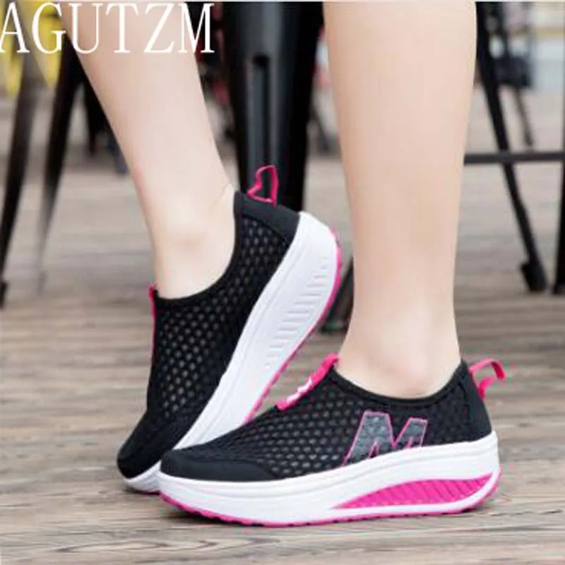 

AGUTZM Hot Selling 2018 Fashion Net cloth Shoes Women Swing Wedge Casual Shoes 5 Cm Platform Shoes V84