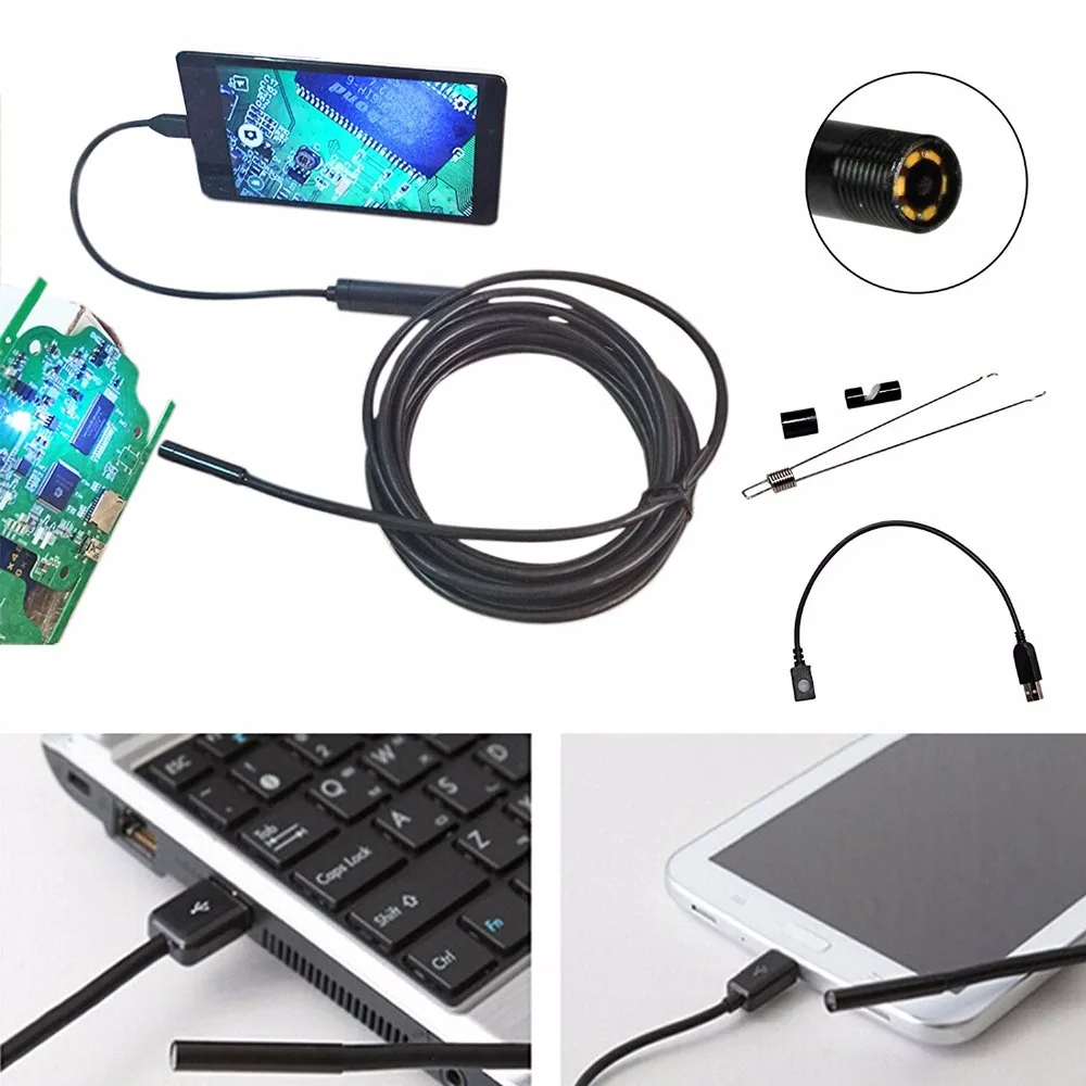 3.5m Endoscope Lens Waterproof Mini HD Camera Snake Tube 8 mm Rigid Cable USB Inspection LED Borescope for Android Phone I-OS PC |