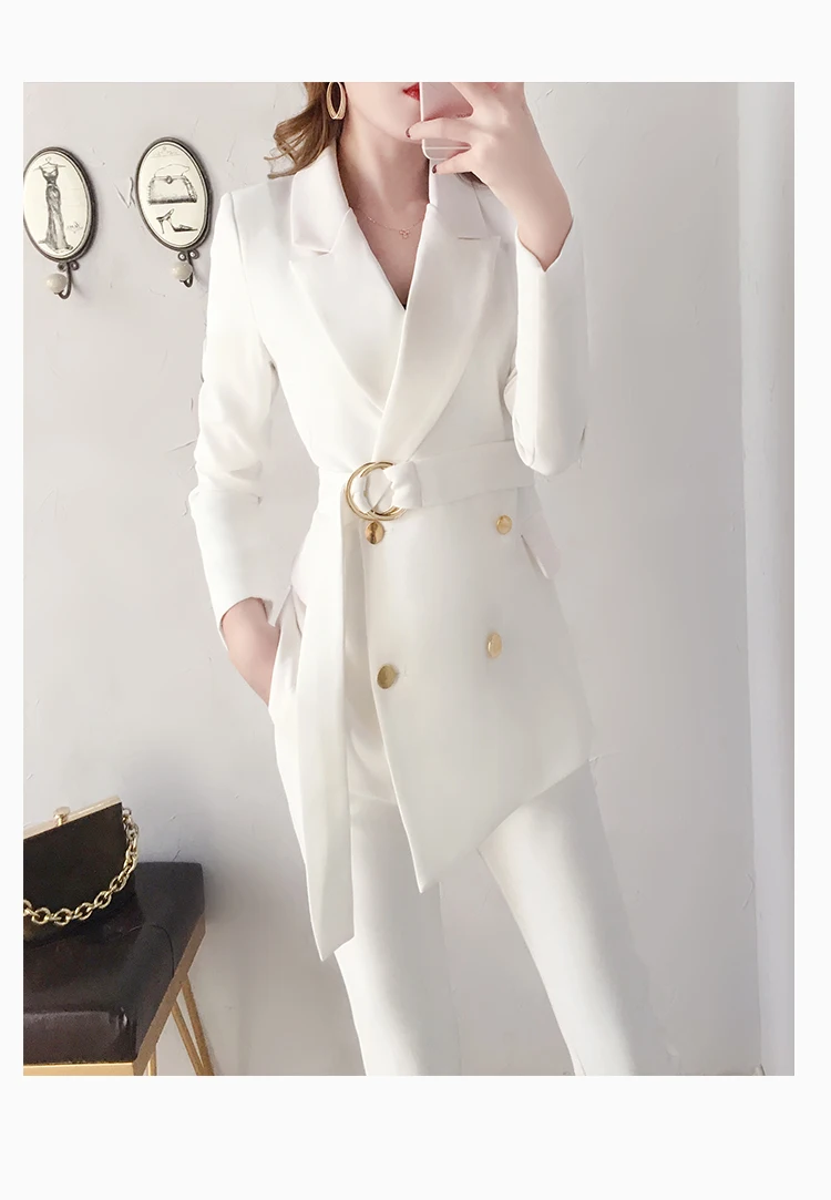 Весенний белый костюм женский весенний женский модный темперамент маленький костюм куртка брюки для ног два комплекта женский осенний костюм