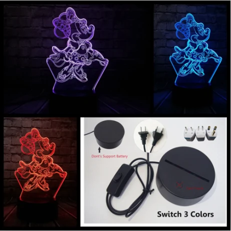 Switch 3 Color Иллюзия 3D милая Минни Маус Светодиодная лампа атмосферная детская комната USB 7 цветов зарядка стол Ночная Атмосфера свет детский подарок на день - Испускаемый цвет: Switch 3 Color