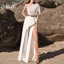 Max Spri 2019 Summer New Fashion One Shoulder Short Sleeve Lace Ruffles Women Elegant Split Loose Long Jumpsuits Max Spri 2019 Summer New Fashion One Shoulder Short Sleeve Lace Ruffles Women Elegant Split Loose Long Jumpsuits