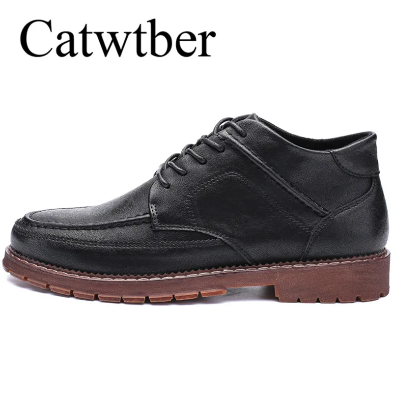 

Catwtber Leather Men Boots Autumn Winter Ankle Boots Fashion Casual Footwear Lace Up Shoes Men High Quality Vintage Men Shoes