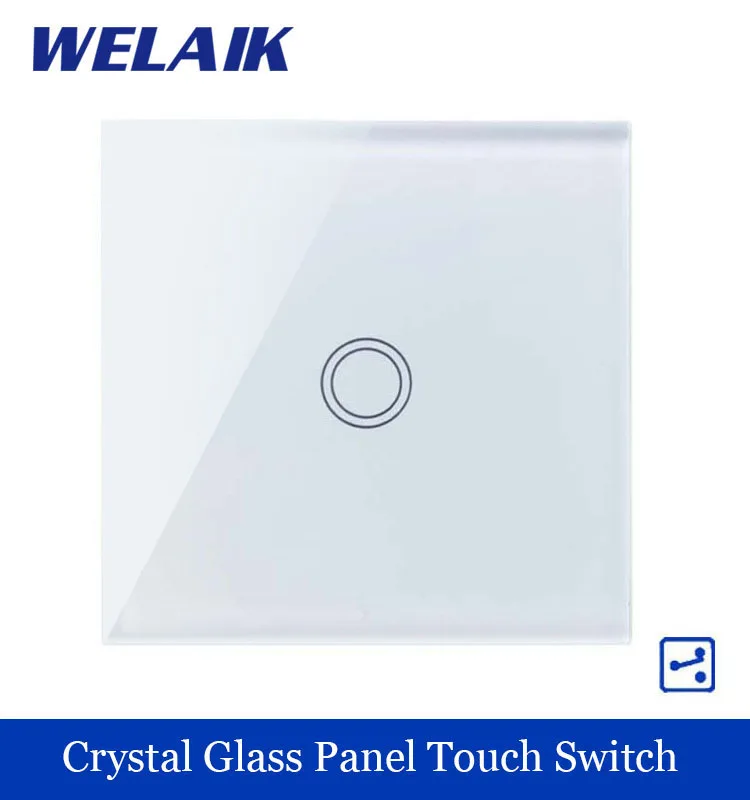 WELAIK Crystal Glass Panel Switch White Wall Switch EU Touch Switch Screen Wall Light Switch 1gang2way