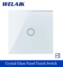WELAIK Crystal Glass Panel Switch White Wall Switch EU Touch Switch Screen Wall Light Switch 1gang2way